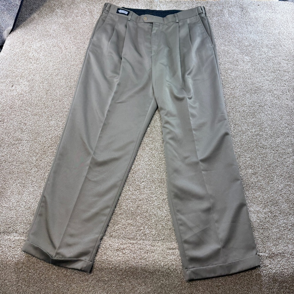 Savane Comfort Plus Mens 38x32 Taupe Pleated Cuffed Dress Pants Slacks D44759